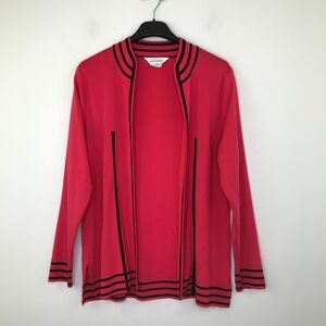 Exclusively Misook Women's Small Cardigan Pink Black Contrast Trim Open BG18